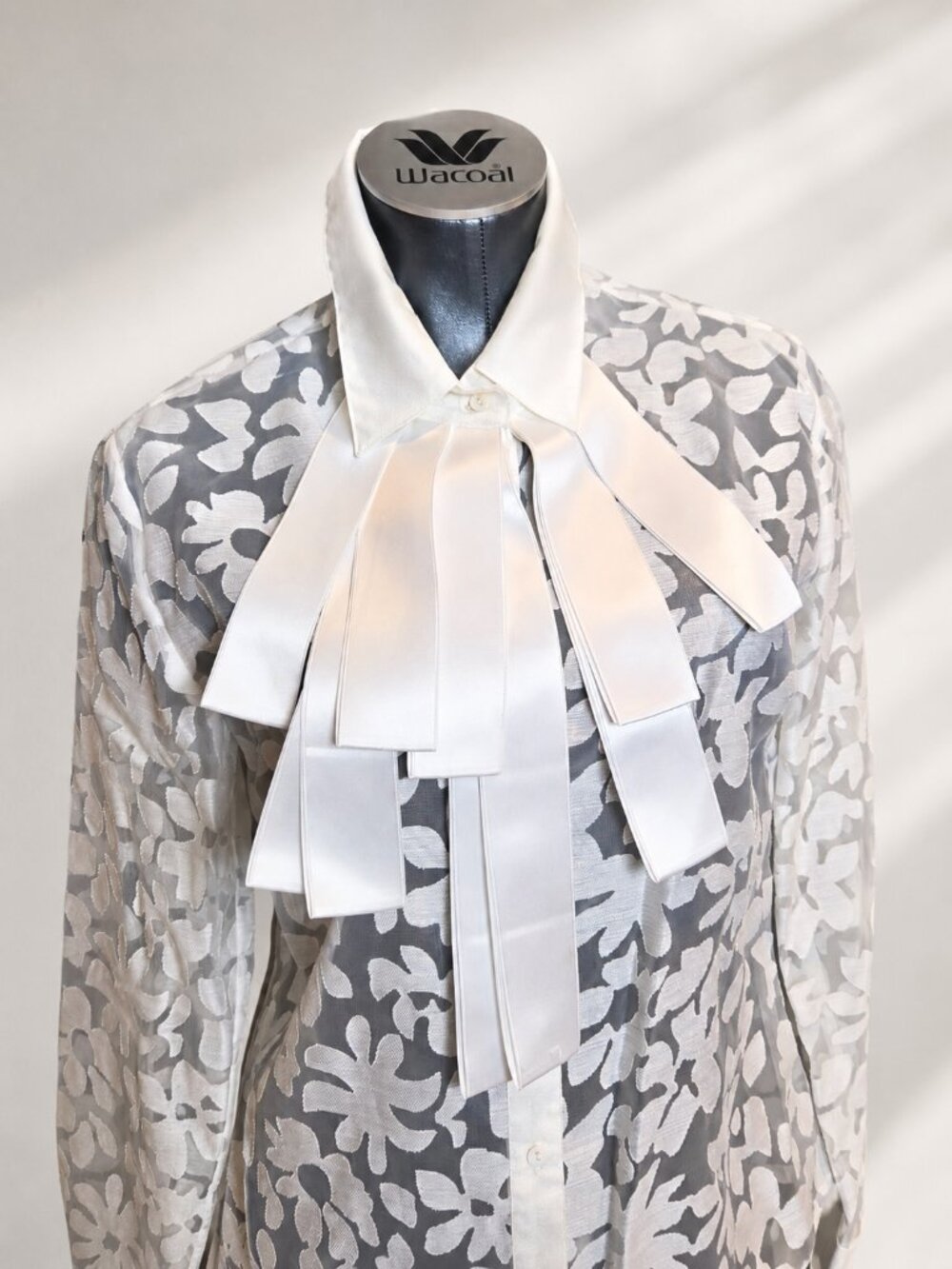 Martana Claude Montana Paris Sheer Floral Bow Blouse Size 42 Ivory White - Picture 2 of 10